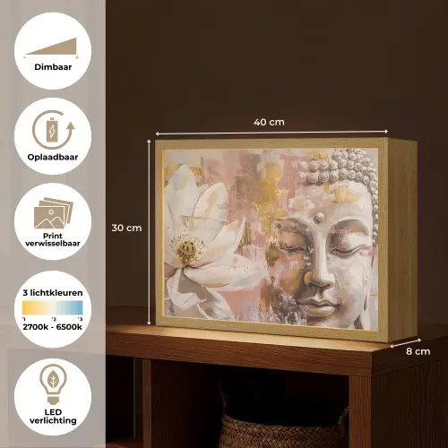 Buddha - Bloem - Goud - Roze - Abstract Light Box met batterij (Wandlamp) middel -USP_websiteoverzichtNL