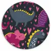 Dinosaurus - Kind - Patronen - Roze - Meisjes Wandcirkel kunststof plaat 5mm dik klein -3d
