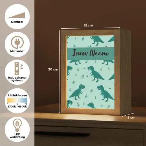 Dinosaurus - Blauw - Bladeren - Voetafdrukken Light Box met kabel (Kinderlampje) klein -USP_NL