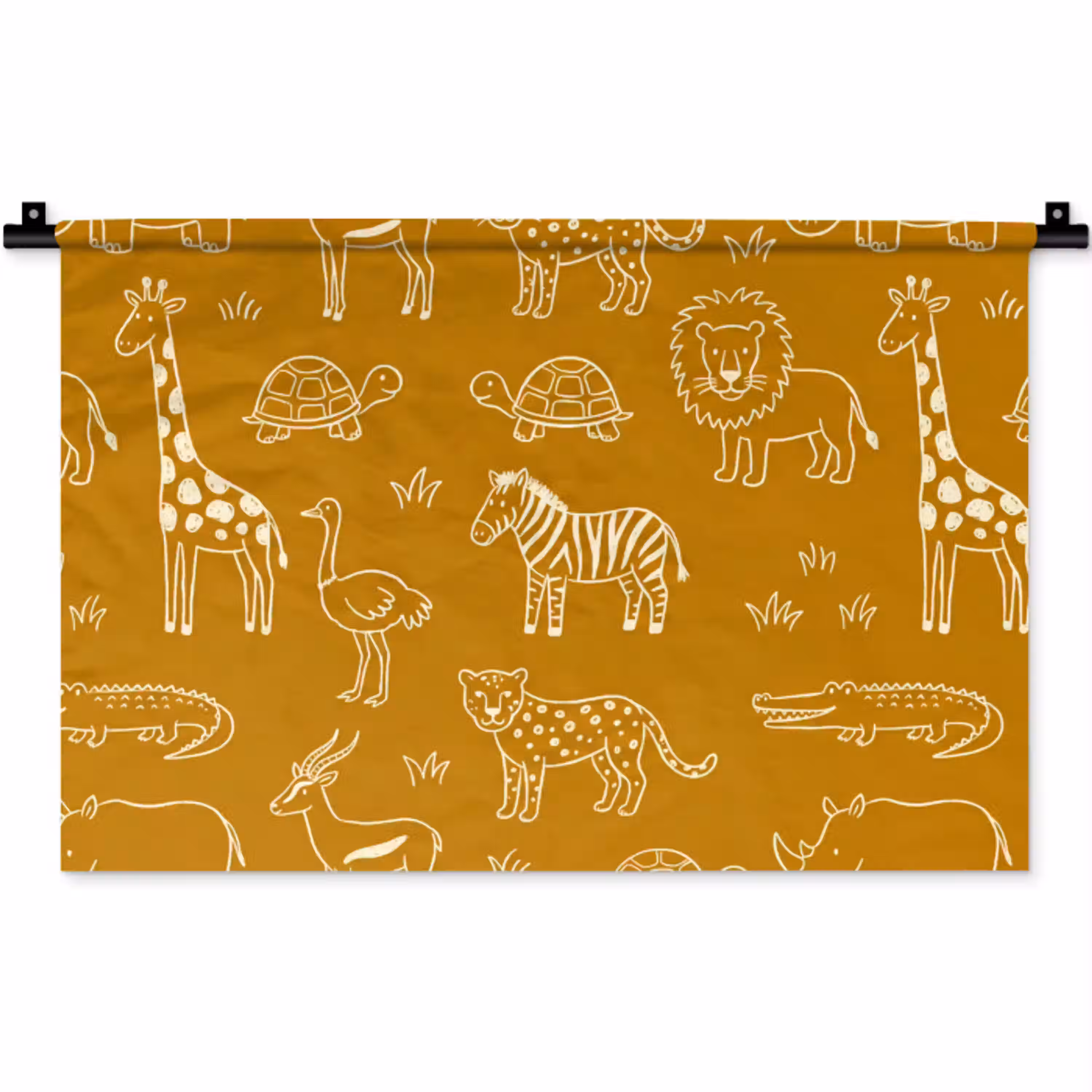 Dieren - Safari - Patroon - Kinderlijk - Oker Wandkleed katoen klein -zz3d