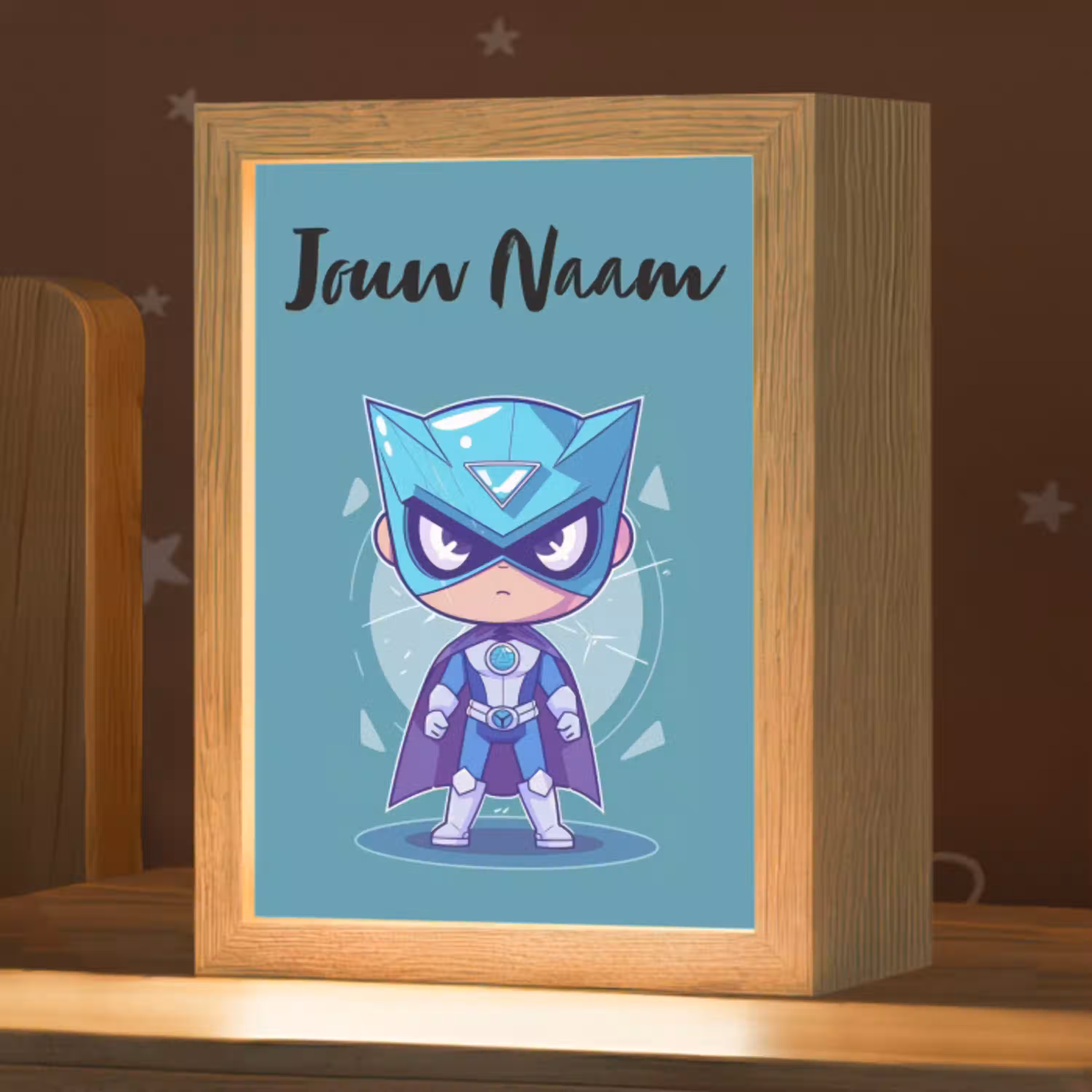 Superheld - Blauw - Jongens Light Box met kabel (Kinderlampje) klein -zzz_3d_website