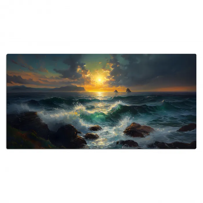 Zee - Zon - Golven - Rotsen Muismat XXL klein -3d_leeg