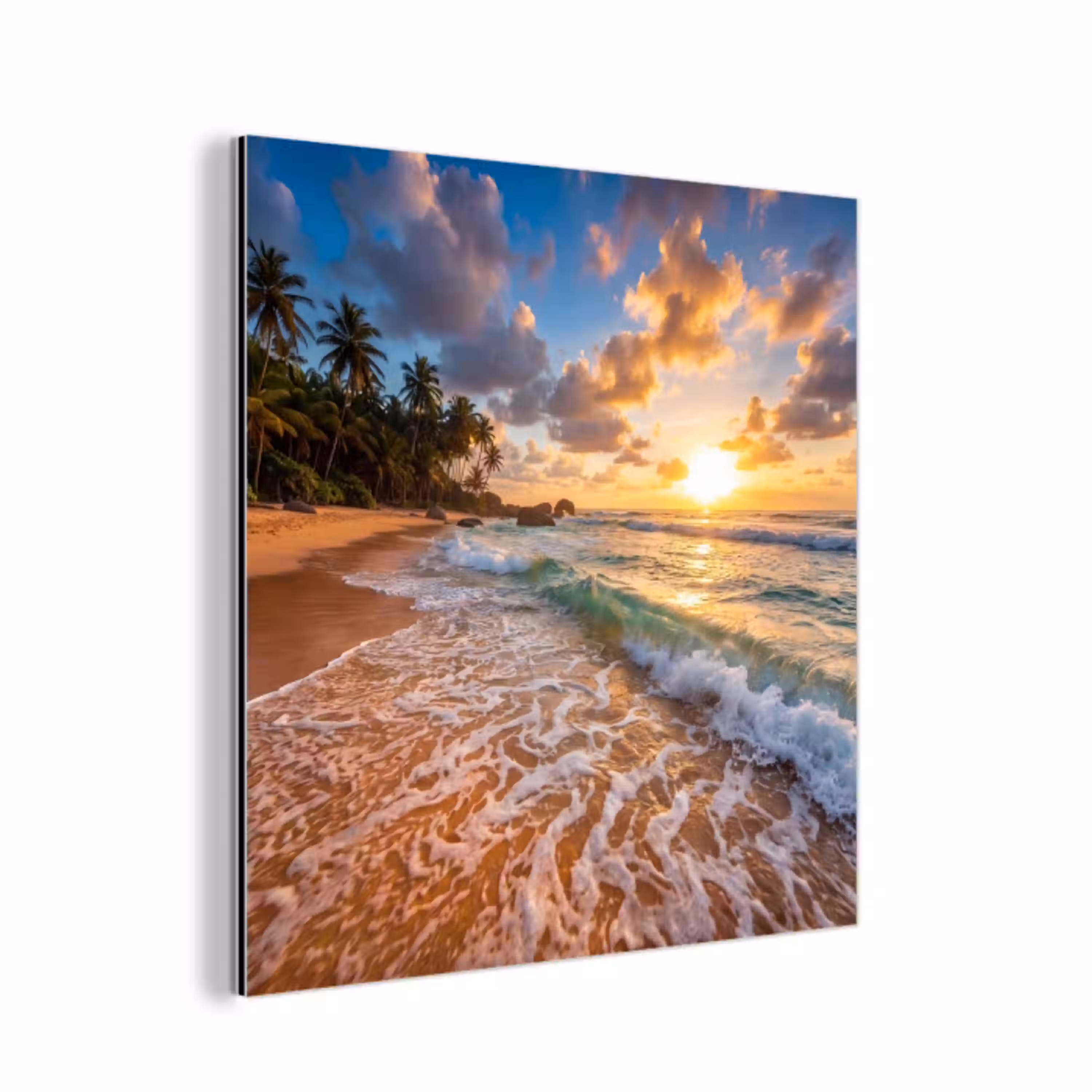 Strand - Zonsondergang - Golven - Natuur - Goud aluminium wit klein -3d