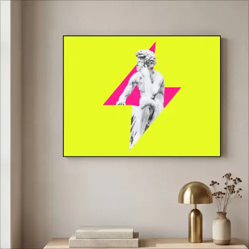 Beeld - Man - Bliksemschicht - Geel Textielframe zwart klein -sfeer2