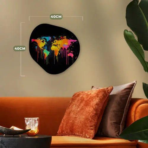 Wereldkaart - Verf - Kleurrijk - Graffiti - Wereld Wandcirkel Organisch Forex 3mm klein -sfeer3