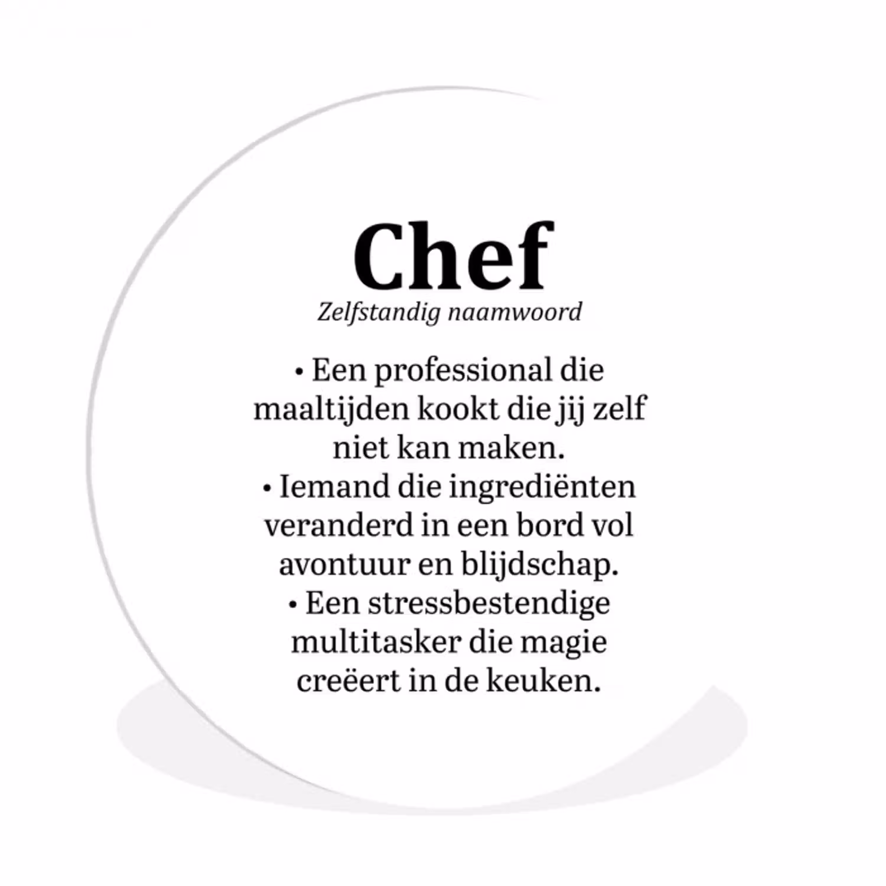 Kok - Definitie - Chef - Koken - Keuken - Spreuken - Woordenboek Wandcirkel kunststof plaat 5mm dik klein -3d