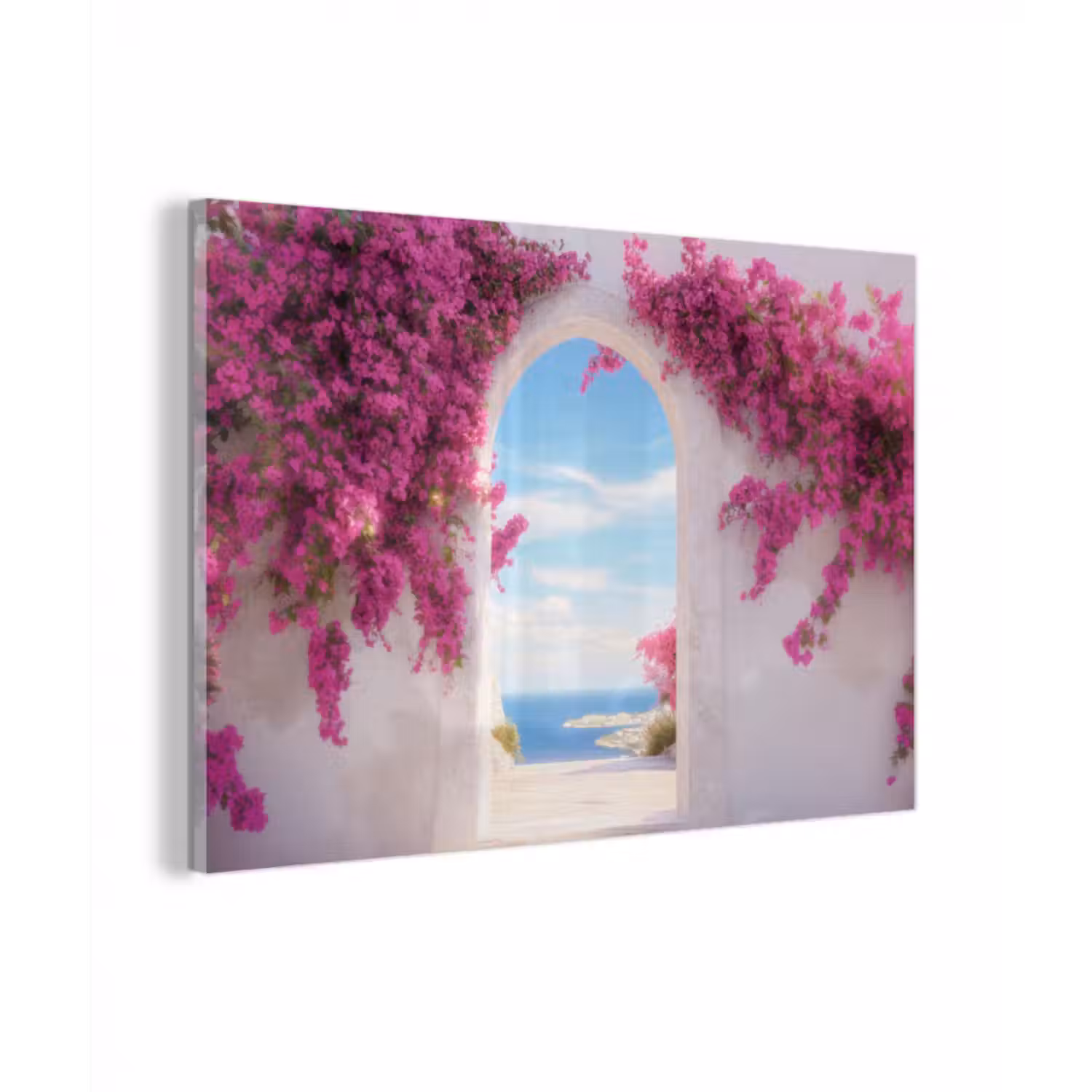 Glasbild - Meer - Rosa - Blumen - Tor