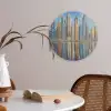 Skyline - Wolkenkrabbers - Water - Blauw Akoestische PET Vilt - Rond klein -sfeer3