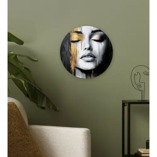 Gezicht - Vrouw - Penseelstreken - Abstract Wandcirkel kunststof plaat 5mm dik klein -sfeer3