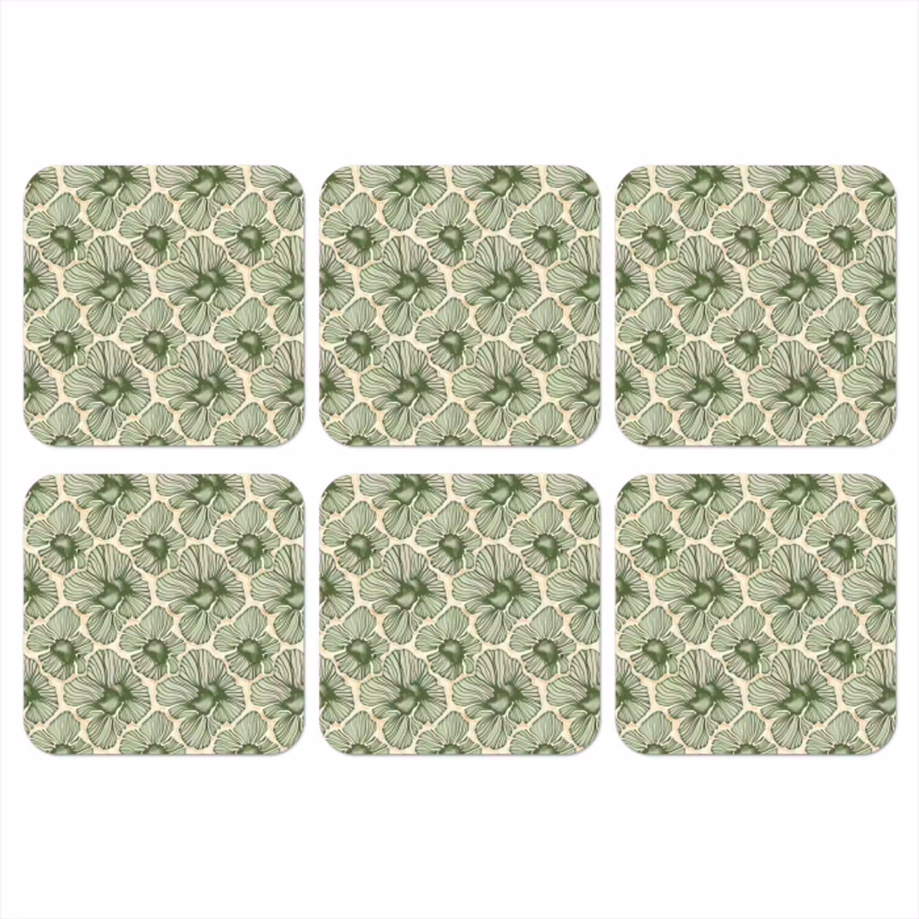 Groen - Botanisch - Bloemen - Organisch - Patroon onderzetter kurk middel 366 -3d