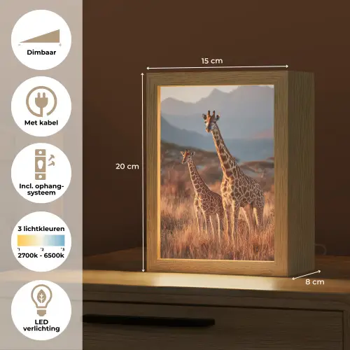 Giraffen - Hoog gras - Acaciabomen Light Box met kabel (Tafellamp) klein -USP_NL