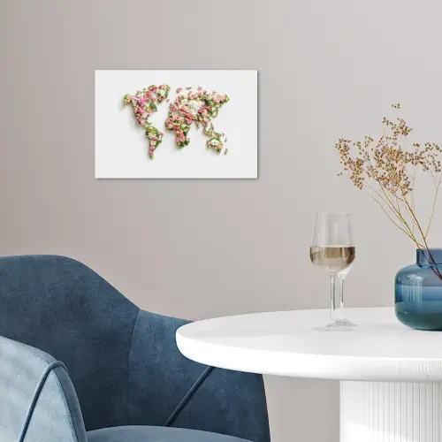 Wereldkaart - Bloemen - Subtiel poster papier klein -sfeer3
