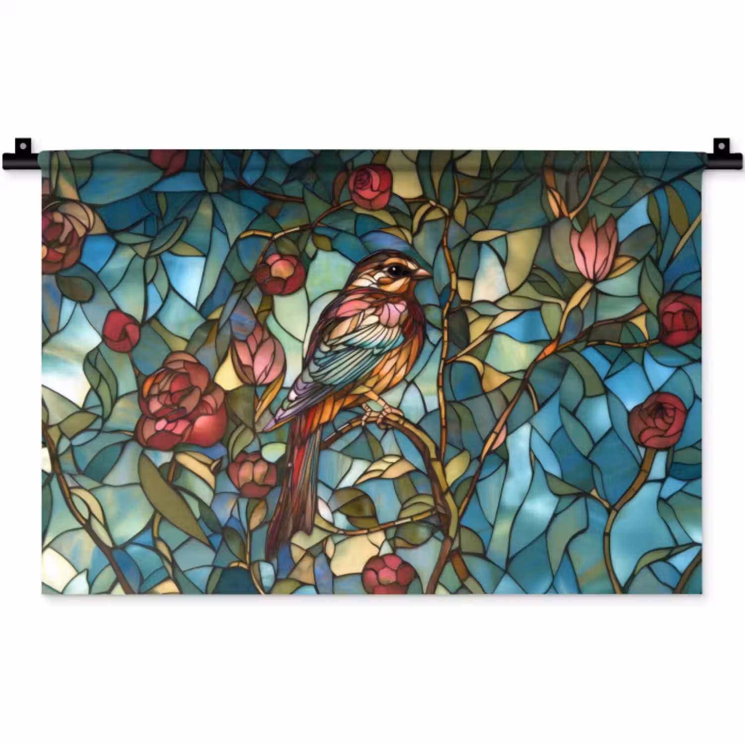 Wandkleed - Vogel - Tak - Rozen - Mozaïek