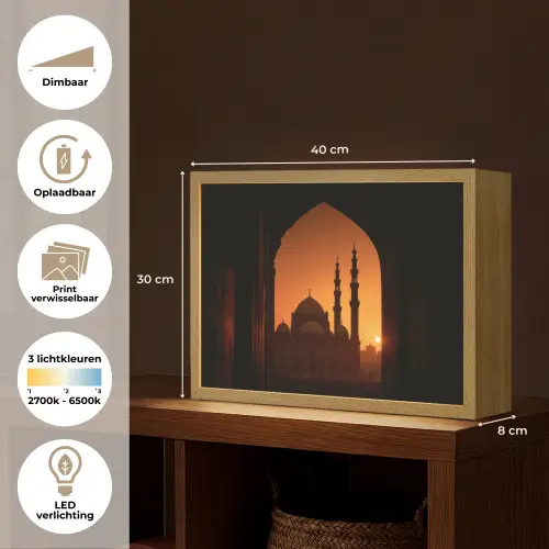Moskee - Oranje lucht - Islamitisch Light Box met batterij (Wandlamp) middel -USP_websiteoverzichtNL