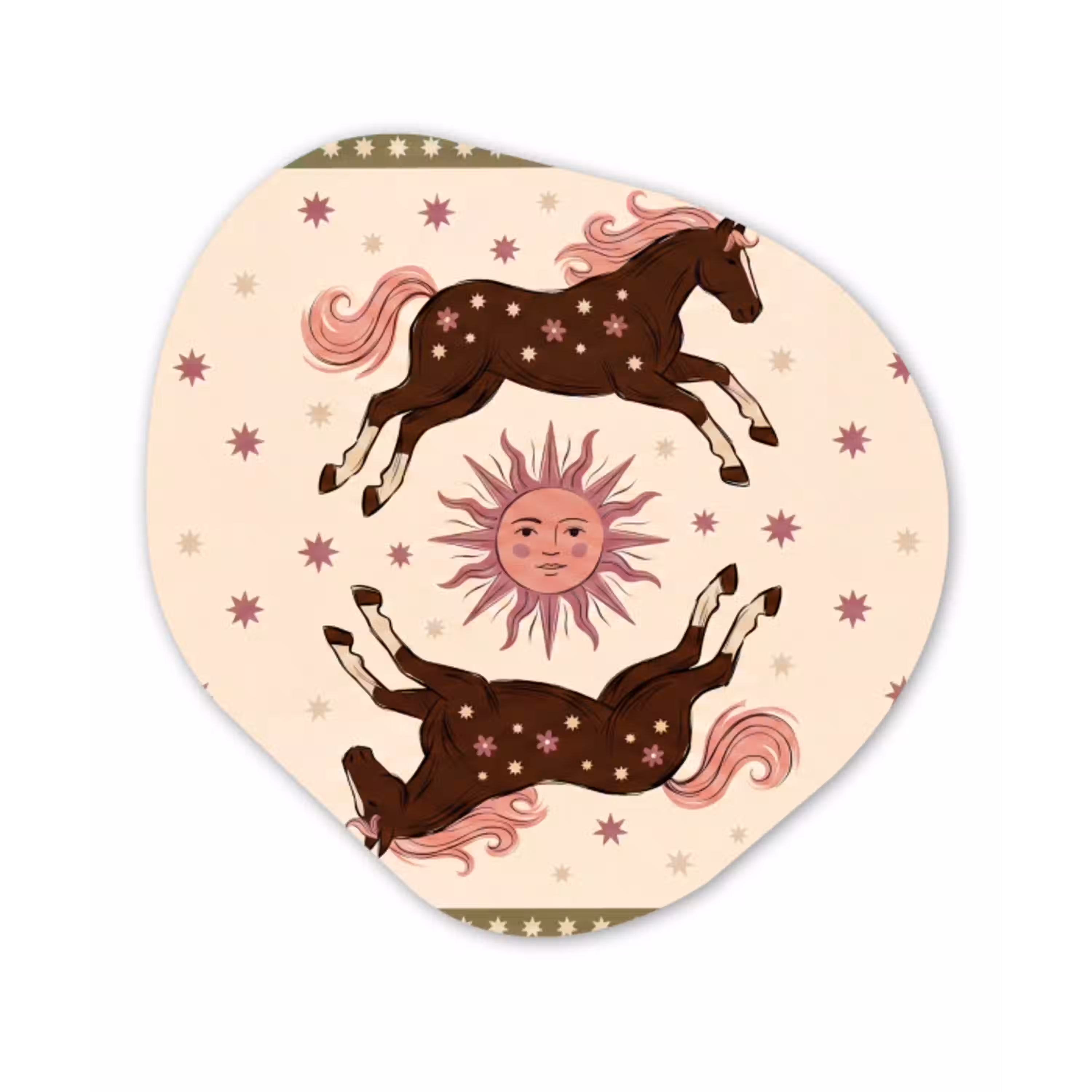Paard - Zon - Mystiek - Illustratie - Roze Wandcirkel Organisch Aluminium middel -3d
