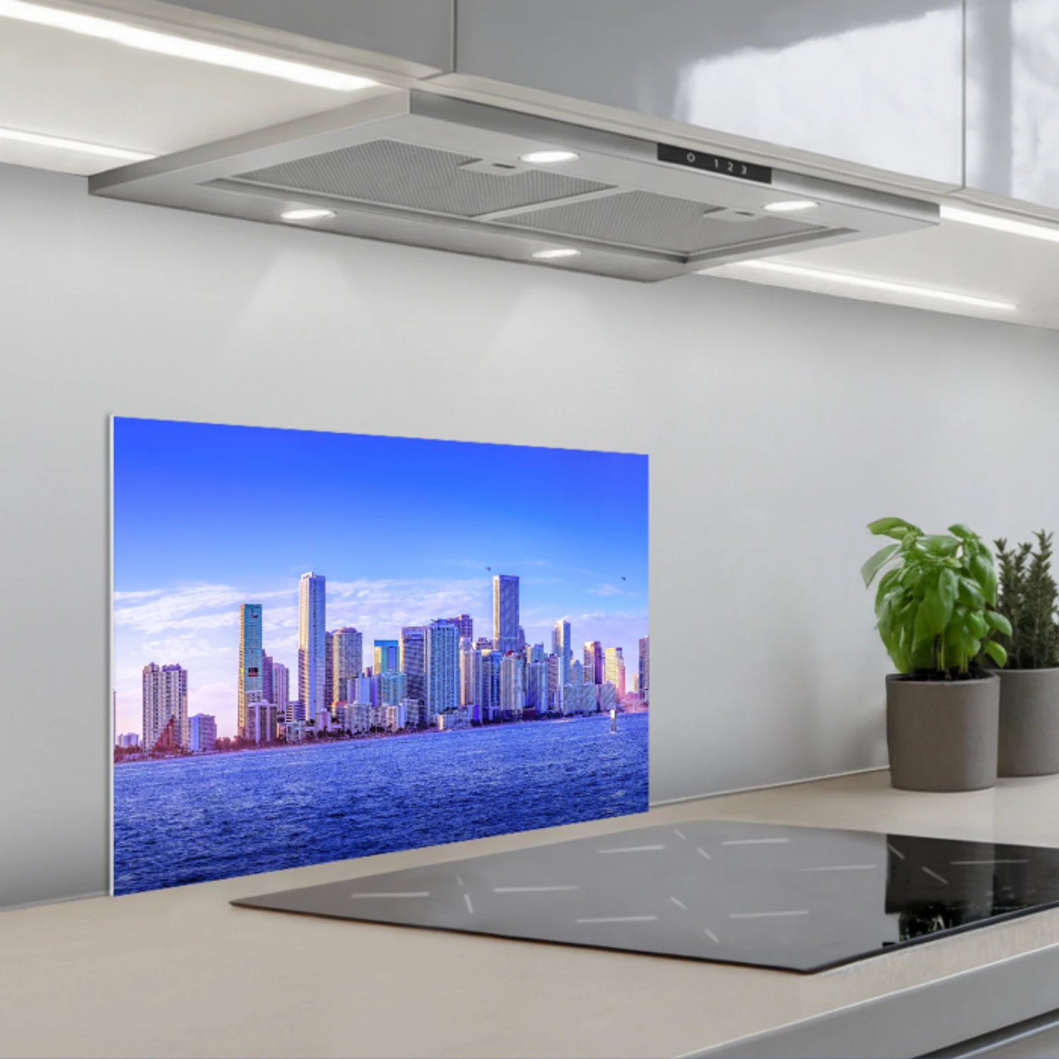 Skyline - Blauw - Wolkenkrabbers - Stad keuken achterwand spatscherm klein -3d_schuin