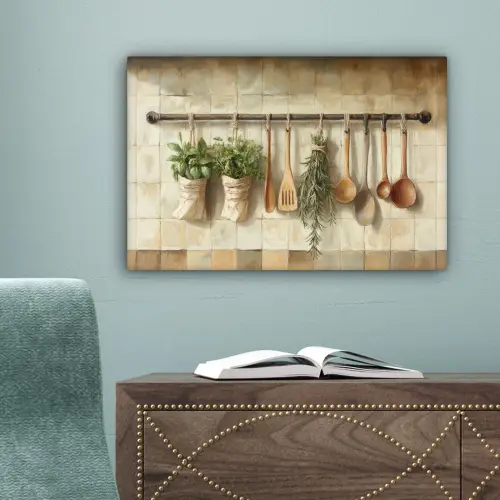 Hout - Keukengerei - Stilleven - Tegels canvas 2cm klein -sfeer4