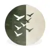 Japandi - Vogel - Groen Wandcirkel aluminium klein -3d