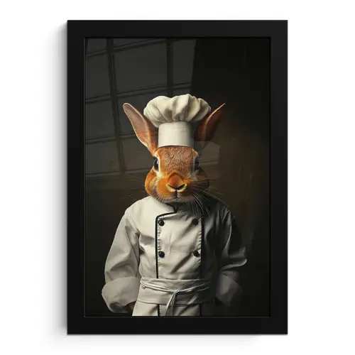Konijn - Kok - Dier fotolijst zwart zonder passe partout klein -3d