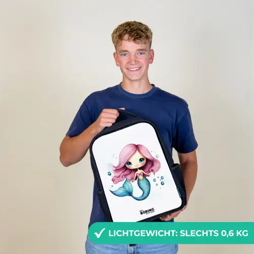 Zeemeermin met roze haar en blauwe staart tussen luchtbellen Rugzak - Zwart middel -sfeer7_NL