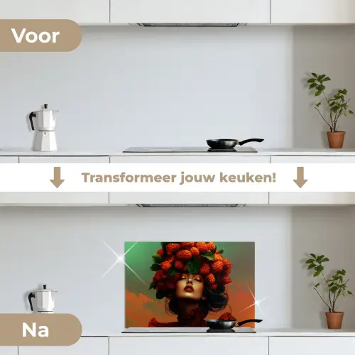 Vrouw - Frambozen - Bladeren keuken achterwand spatscherm klein -voor_na_NL