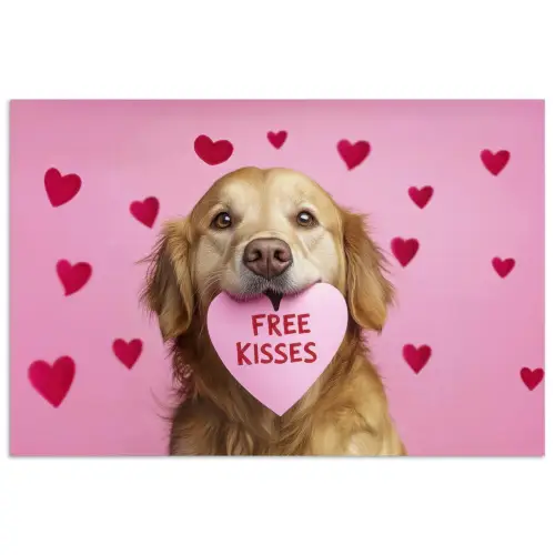 Hond - Kiss- Valentijn - Hartjes poster papier klein -3d