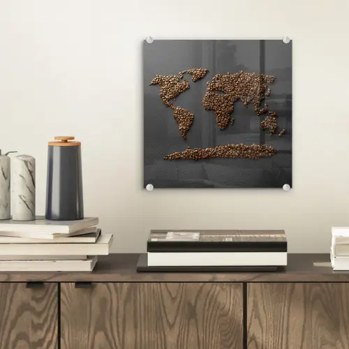 Wereldkaart - Koffie - Grijs plexiglas 5mm klein -sfeer1