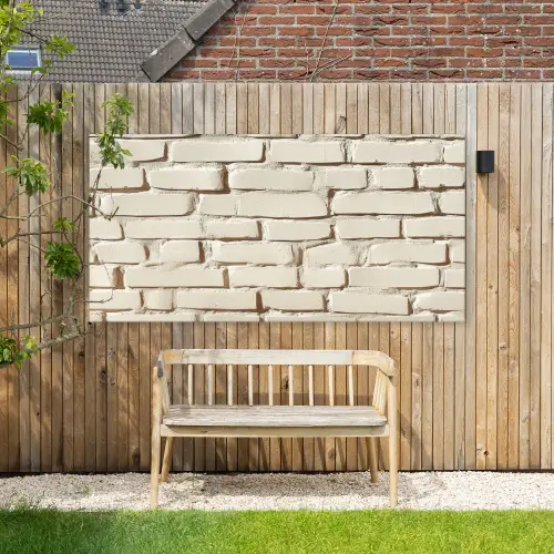 Bakstenen - Muur - Licht - Wit Tuinposter op houten frame 2 cm dik xxl -sfeer4
