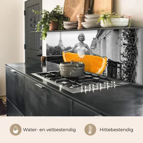 Sinaasappel - Eiffeltoren - Vrouw keuken achterwand 2 middel -usp_NL
