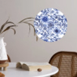 Bloemen - Blauw - Patroon - Wit Wandcirkel behangsticker klein 186 -sfeer3