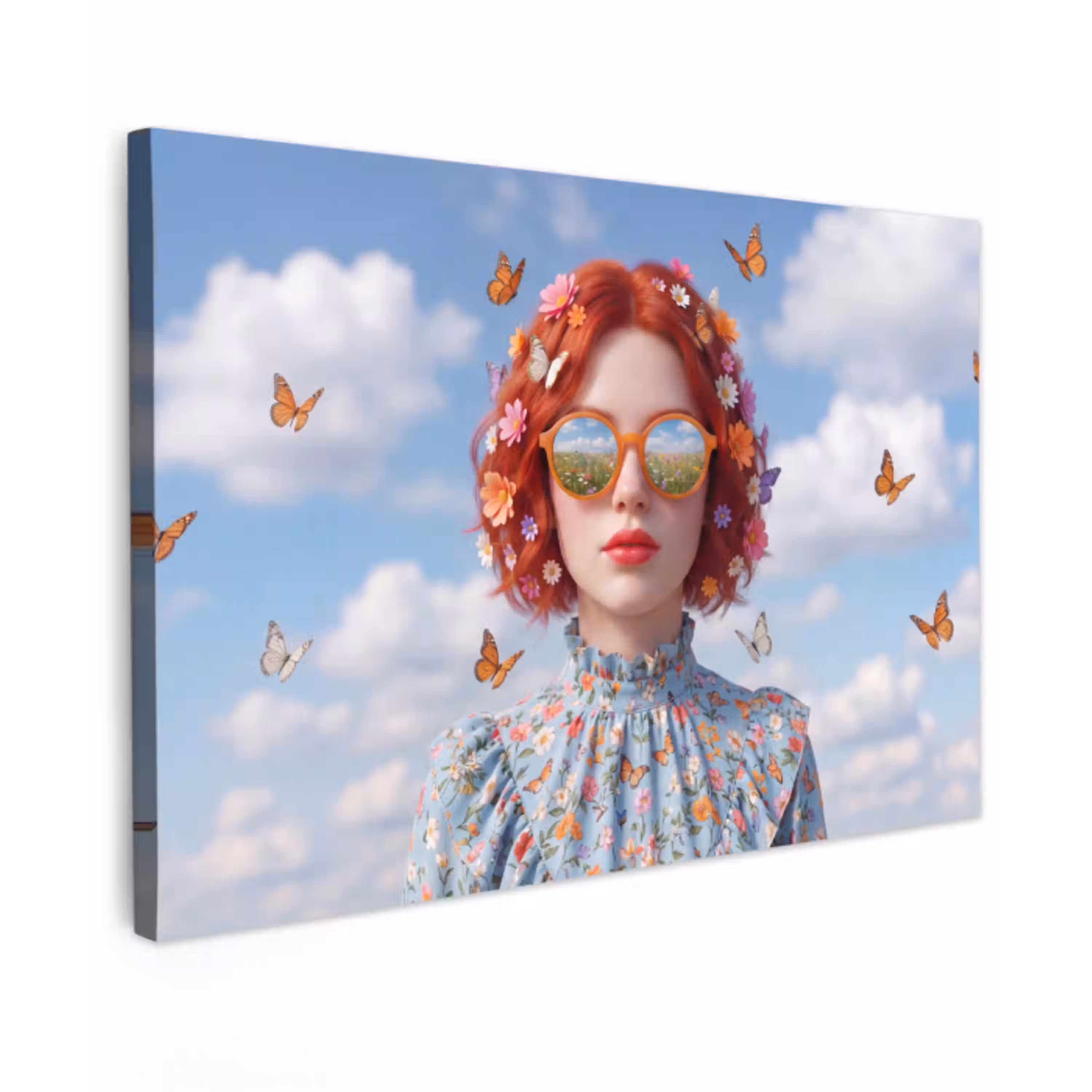 Vrouw - Bloemen - Zomer - Portret - Kleurrijk Tuinposter op houten frame 2 cm dik klein -3d