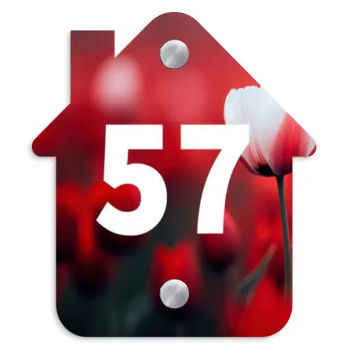 Rode tulpen - Traditioneel Naambord Huisje klein -3d