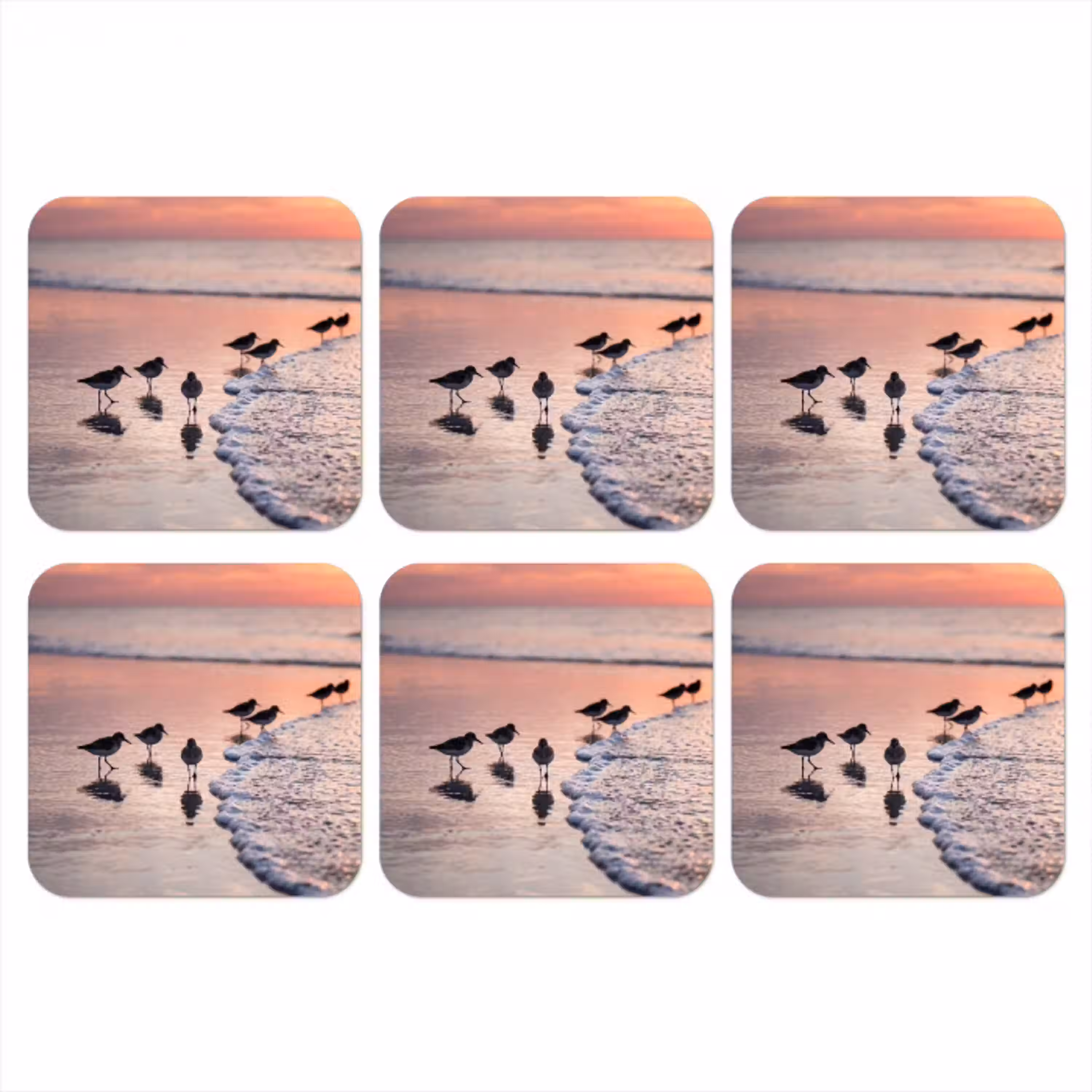 Meeuwen - Strand - Zee - Roze onderzetter kurk middel -3d