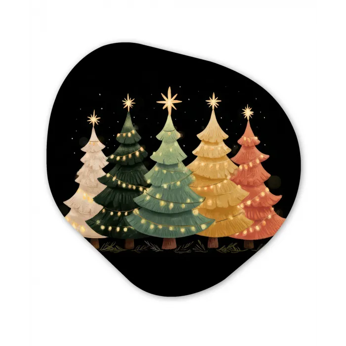 Kerstbomen - Kleurrijk - Lichtjes - Ster Wandcirkel Organisch Forex 3mm klein -3d