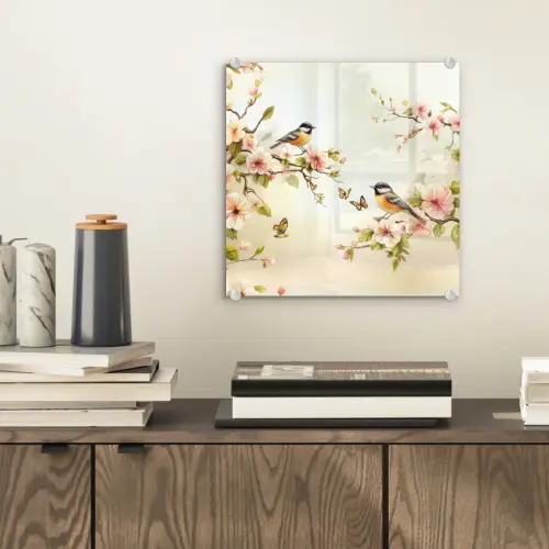 Takken - Bloemen - Vogeltjes - Roze plexiglas 5mm klein -sfeer1