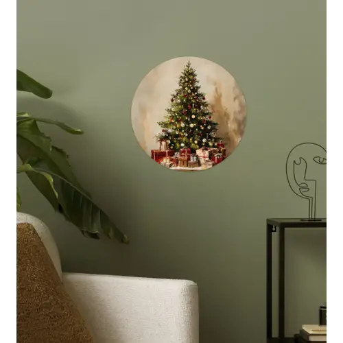 Kerstboom - Versierd - Kleurrijk Wandcirkel behangsticker klein -sfeer2