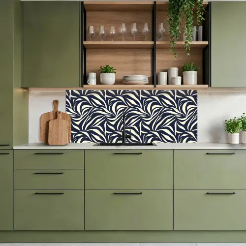Bladvormen - Blauw - Patroon - Wit keuken achterwand 2 middel 871 -sfeer3