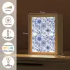 Bloemen - Blauw - Patroon - Wit Light Box met kabel (Tafellamp) klein 925 -USP_NL