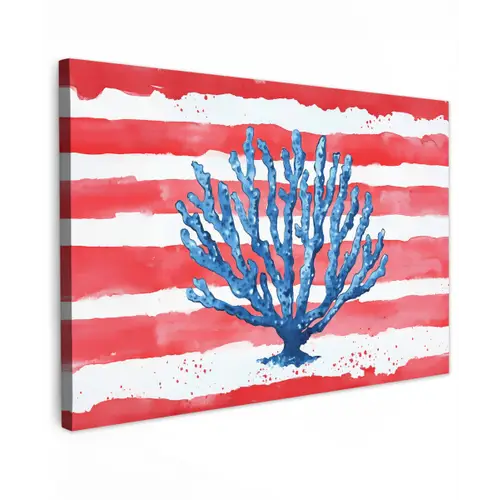 Koraal - Verfstructuur - Rood - Blauw canvas 2cm klein -z3d