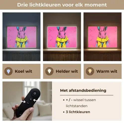 Konijn - Felroze - Sjaal - Abstract Light Box met batterij (Wandlamp) middel -USP_lichtkleurNL