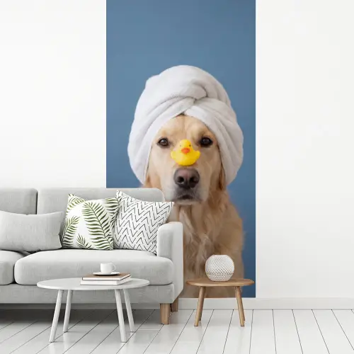 Hond - Badeend - Geel fotobehang vinyl groot -woonkamer