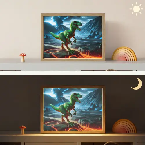 Dino - Lava - Groen - Jongens Light Box met batterij (Wandlamp kind) middel -sfeer3_kind