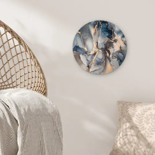 Marmer - Grijs - Blauw - Luxe - Goud Wandcirkel kunststof plaat 5mm dik klein -sfeer5