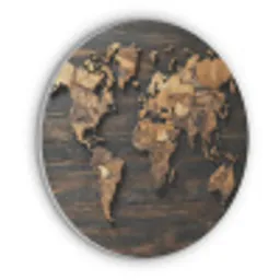 Wereldkaart -  Hout - Mozaïek Akoestische PET Vilt - Rond klein -3d