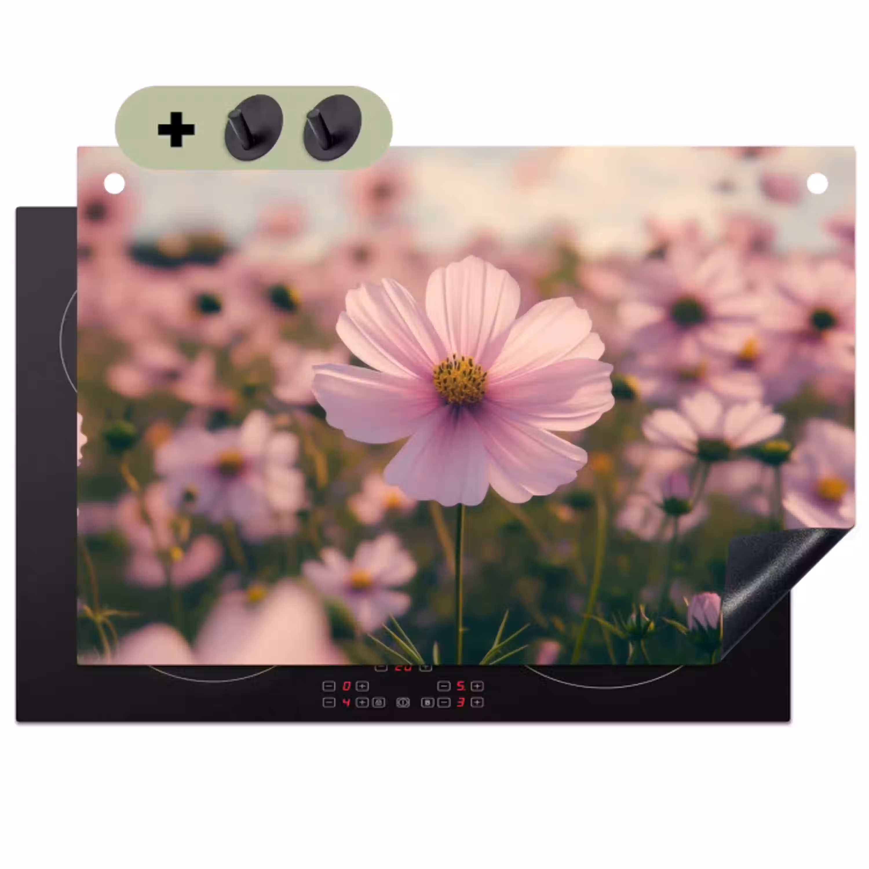 Bloemen - Paars - Wazig Inductie beschemer met haakjes klein -3d