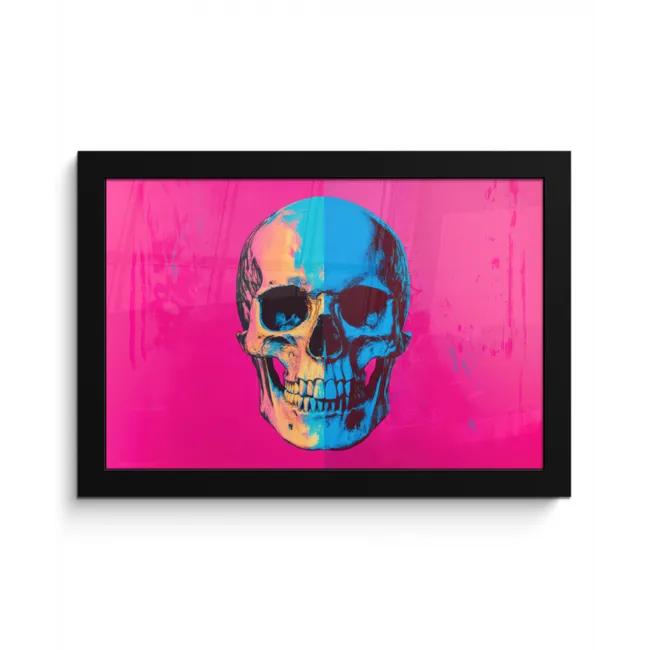 Neon - Blauw - Pop-art - Schedel fotolijst zwart zonder passe partout klein -3d
