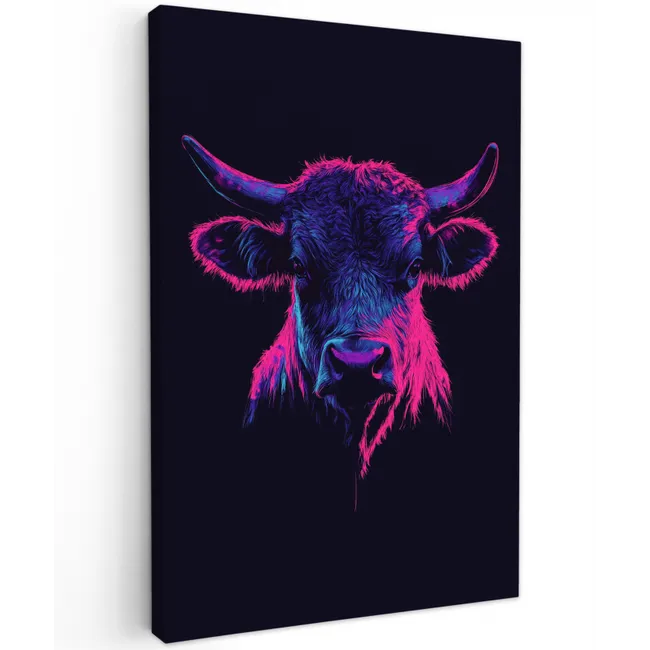 Stier - Neon - Zwart - Kleur Tuinposter op houten frame 2 cm dik klein -3d