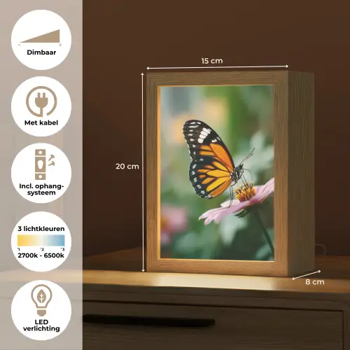 Roze bloemen - Vlinder - Zachte focus Light Box met kabel (Tafellamp) klein -USP_NL