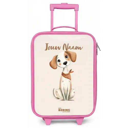 Bruin gevlekte pup op een beige achtergrond Kinderkoffer - Roze klein -zz3dotto