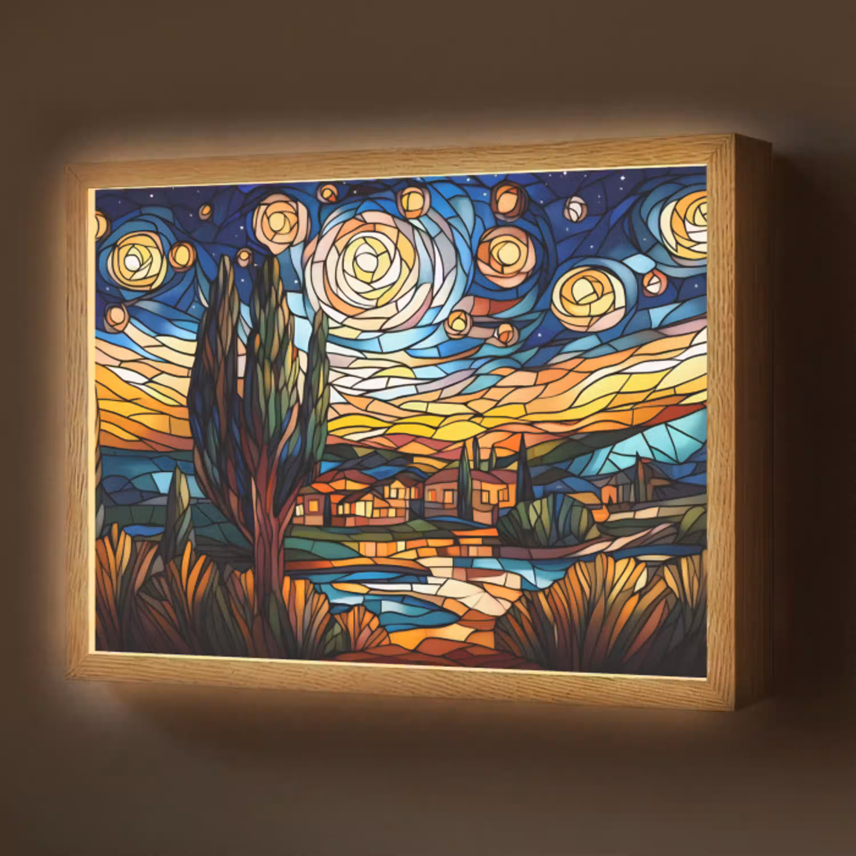 Hemel - Sterren - Mozaïek - Huizen Light Box met batterij (Wandlamp) middel -z3d_website